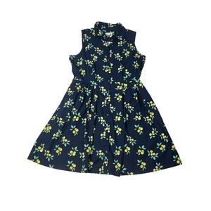 Charter Club Navy Lemon Print Dress Women's 16 Button Front - No Belt